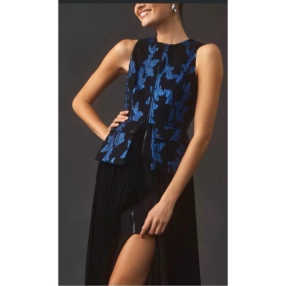 Anthropologie Bhanuni by Jyoti Sleeveless Metallic Jacquard Pleated Midi Dress - Picture 4 of 12